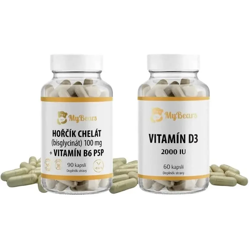 Balíček Harmonie — hořčík chelát + B6 P5P + vegan vitamín D3 2000 IU — MyBears